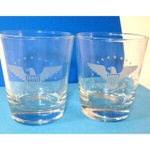 2 Vintage Eagle Bourbon Rocks Glass Barware 10 oz 4" Glass Pair of 2